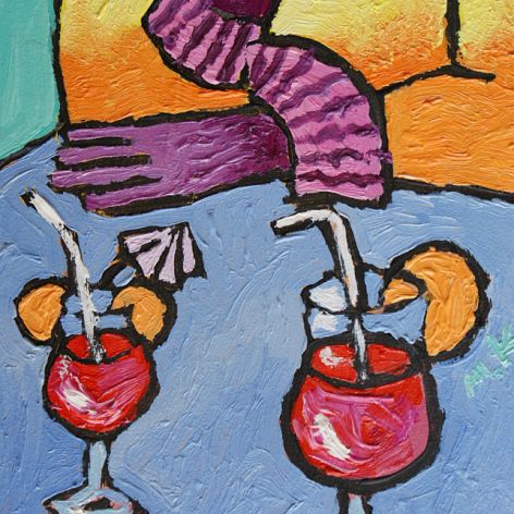 obraz olejny babcia z drinkiem cytrynowy 