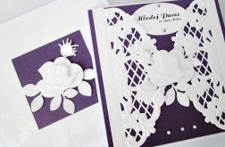 Kartka W DNIU ŚLUBU biało-fioletowa