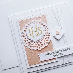 Subtelna ręcznie robiona kartka na Komunię 