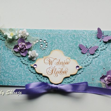 Kopertówka z okazji ślubu-'wrzosowo- turkusowo'