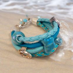 Bransoletka rzemykowa turkus.