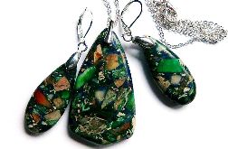 Granatowo-zielony cesarski jaspis i srebro, zestaw biżuterii