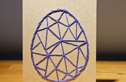 Kartka Wielkanocna - ręcznie haftowana - Pisanka fioletowa