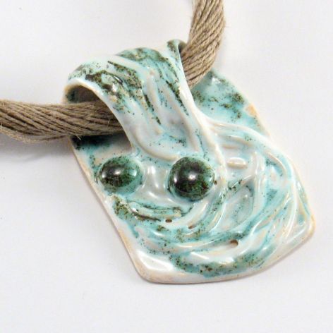 Naszyjnik ceramiczny,  Naszyjnik lniany z ceramiką