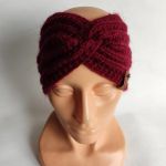 Opaska ręcznie robiona na drutach, bordowa. - bordowa opaska