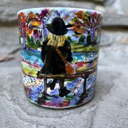 Porcelanowy kubek ręcznie malowany Jesień w parku 