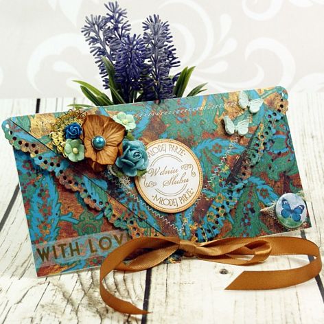 Kartka na ślub -turkusy i złoto