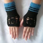 Rękawiczki-ażurowe -czarno-niebieskie - Rękawiczki ze wzorem