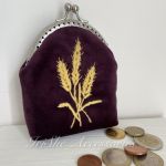 Portmonetka oberżynowa Kłosy haftowana - Haftowana ręcznie