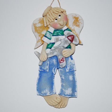 Kiedyś polecę - aniołek z masy solnej, prezent, dekoracja