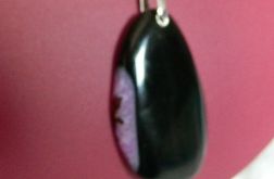Czarny onyks z kryształem, duży wisior na rzemieniu