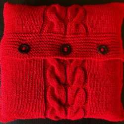  Poszewka robiona na drutach - kolor czerwony