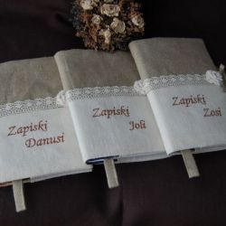 Lniane zapiski - haftowany notes