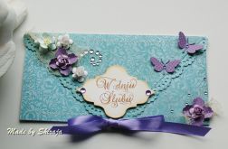 Kopertówka z okazji ślubu-'wrzosowo- turkusowo'