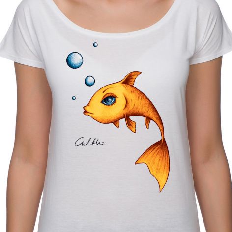 Złota rybka - koszulka oversize - biała
