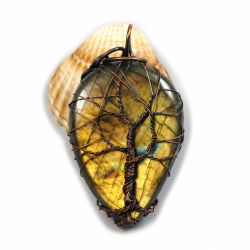 Labradoryt miedziany wisior drzewko szczęścia