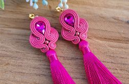 Kolczyki sutasz soutache Long różowe, chwost