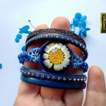 Daisy III - bransoleta z żywicy i rzemieni - 
