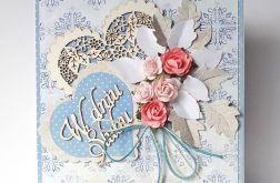 Kartka ślubna z sercem niebieska nr 1