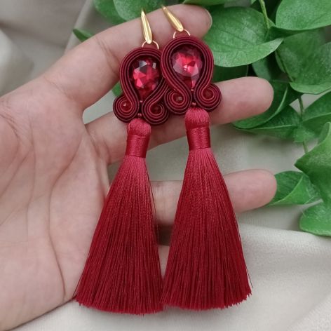 Soutache klipsy kolczyki bordowe bordo długie