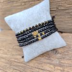 Bransoletka Na Czarnym Sznurku Czerń i Złoto Hematyt - 