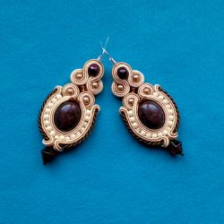 Kolczyki Krem & Brąz z Agatem