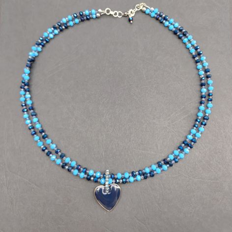 Naszyjnik Krótki Serce Kryształki Granatowe