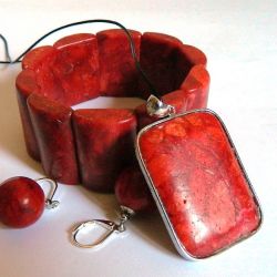 Biżuteria z czerwonym koralem, zestaw 3 szt
