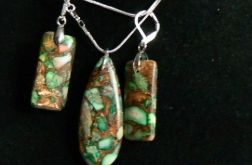 Zielono-złoty jaspis z pirytem, oryginalna biżuteria, zestaw