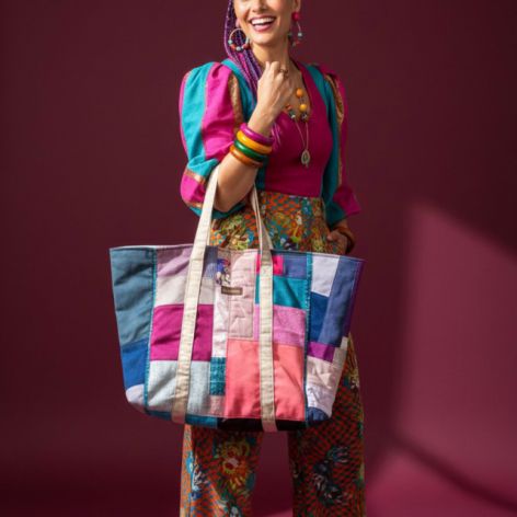 Shopperka no waste handmade patchwork unikatowa torba z resztek tkanin
