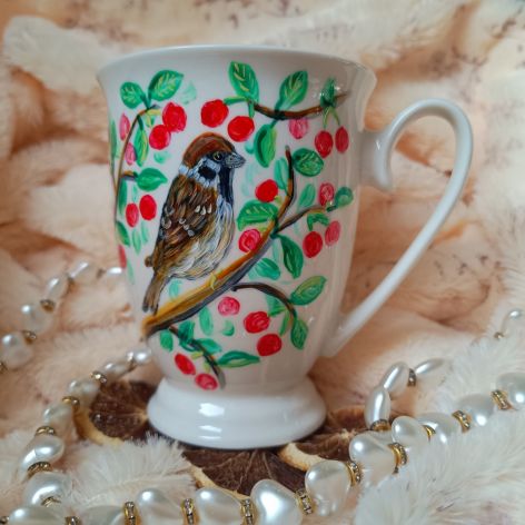 Ręcznie malowany wiśniowy mazurek kubek śniadaniowy