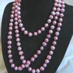 Jasnoróżowe perły naturalne, długi sznur pereł, naszyjnik z perłami - 