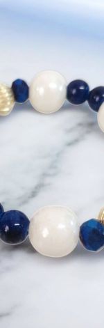 Bransoletka na gumce granatowo-biała