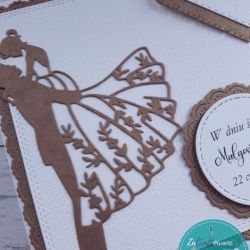 Kartka ślubna w bieli i kraftowym brązie, personalizacja