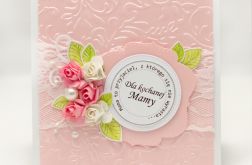 Perłowy róż -Dzień Matki - kartka w pudełku