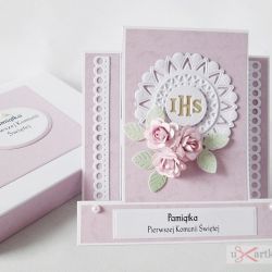 Kartka PAMIĄTKA KOMUNII z różyczkami #1 /Z