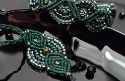 Komplet biżuterii butelkowa zieleń i srebro - bransoletka i naszyjnik