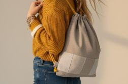 Plecak worek damski handmade – ciemnoszary plusz z patchworkiem