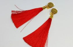 Klipsy z Chwostem frędzle chwosty Czerwone złote