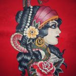 Ręcznie malowana torba zakupowa tote GIPSY - dla miłośniczki tatuaży retro