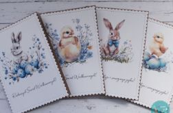 Zestaw 4 kartek wielkanocnych z życzeniami "Kurczaczki i zające”