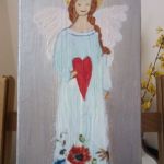 Anioł łąkowy - malowany na desce - widok