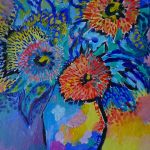 obraz olejny kolorowe kwiaty w wazonie - 