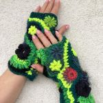 Mitenki freeform crochet neon - kazda inna