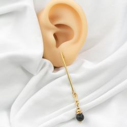 Kolczyki czarna lawa 6mm, stal chirurgiczna pozłacana