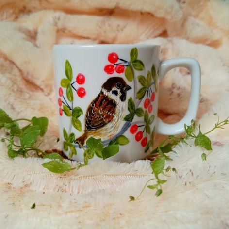 Mazurek i czereśnie ręcznie malowany kubek 270 ml.