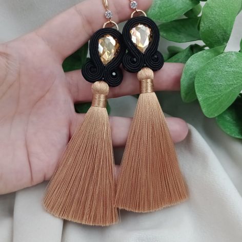 Soutache sutasz kolczyki beżowe szampańskie