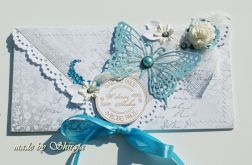 Kopertówka z okazji ślubu- turkusowy motyl