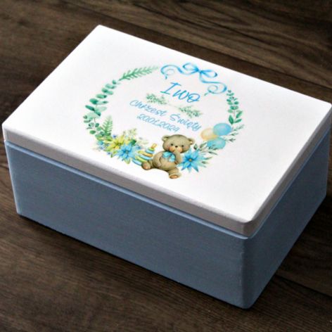 Personalizowany Kuferek Wspomnień Miś Błękit