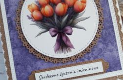 Kartka imieninowa (lub na inną okazję) z bukietem herbacianych tulipanów